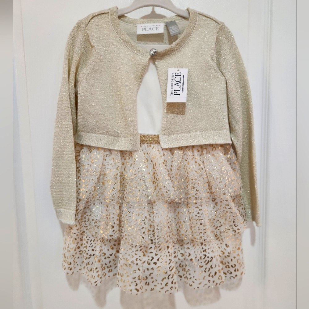 Gold Glitter Dress with Cardigan